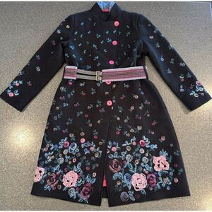 Ivko Woman Heavily Embroidered Colorful 100% Boiled‎ Wool Coat Size 40 Boho
